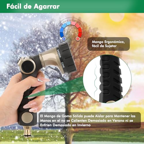 Detalle 2 de RESTMO Pistola de Riego de Metal 🌿 Alta Presión, 10 Modos Ajustables