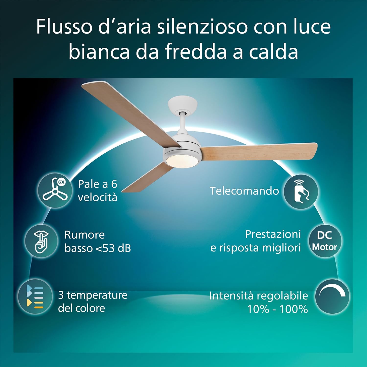 Thumbnail 1 de Philips Civx Fixed Blade Fan con LED, 132 cm: 35W + 24W, 6 velocità, luce LightWood/White ON