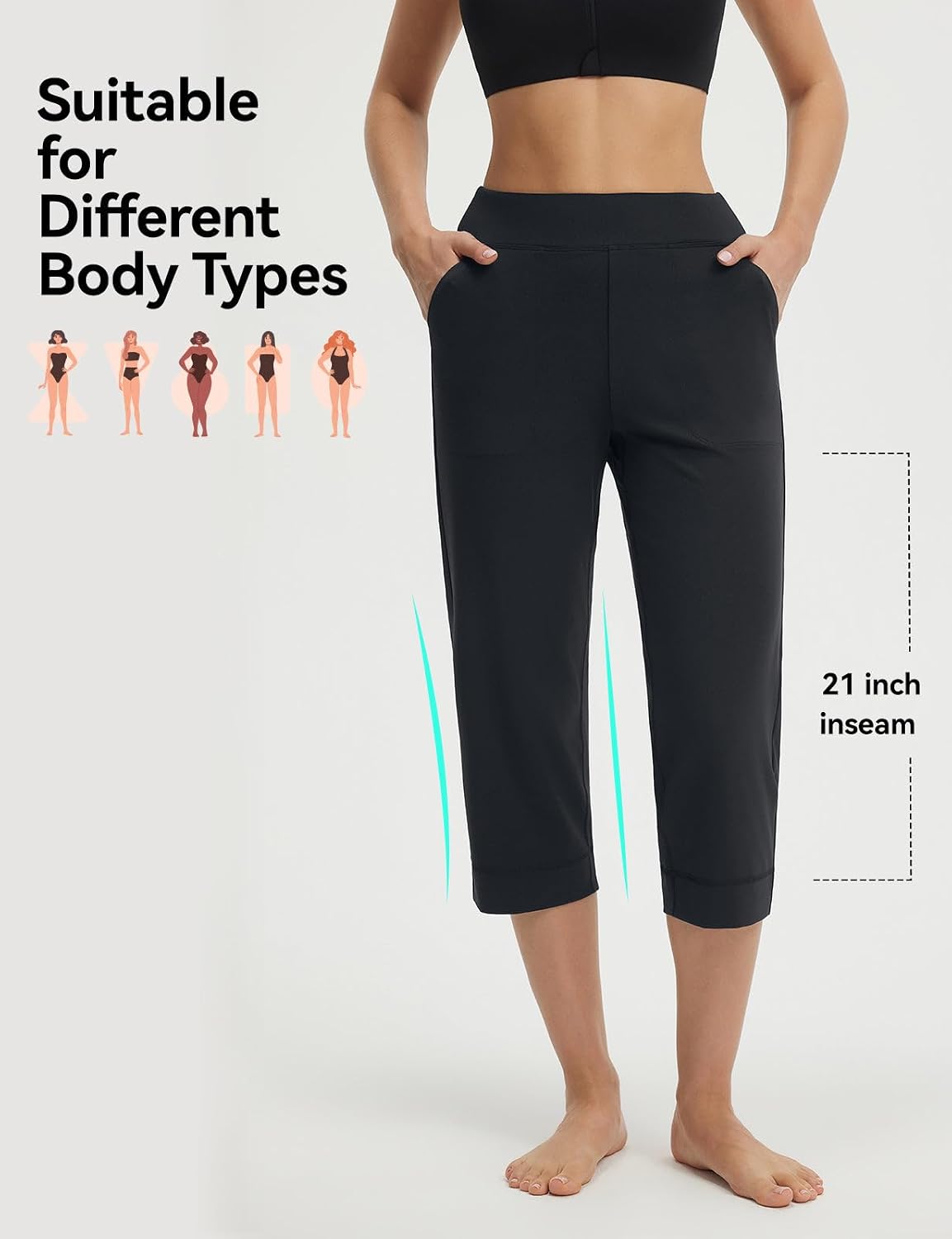 Detalle 2 de Baleaf Women's Capri Pants: High Waisted, Straight-Leg Yoga Capris with Pockets (21")