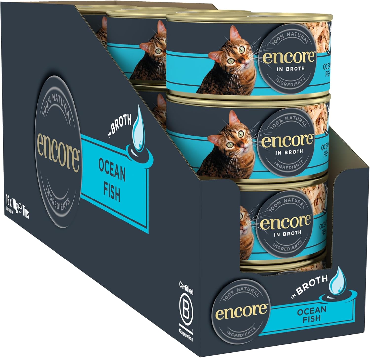 Detalle de Encore Mangime per gatti 100% naturale, pesce dell'oceano in scatola di latta 70 g – confezione da 16