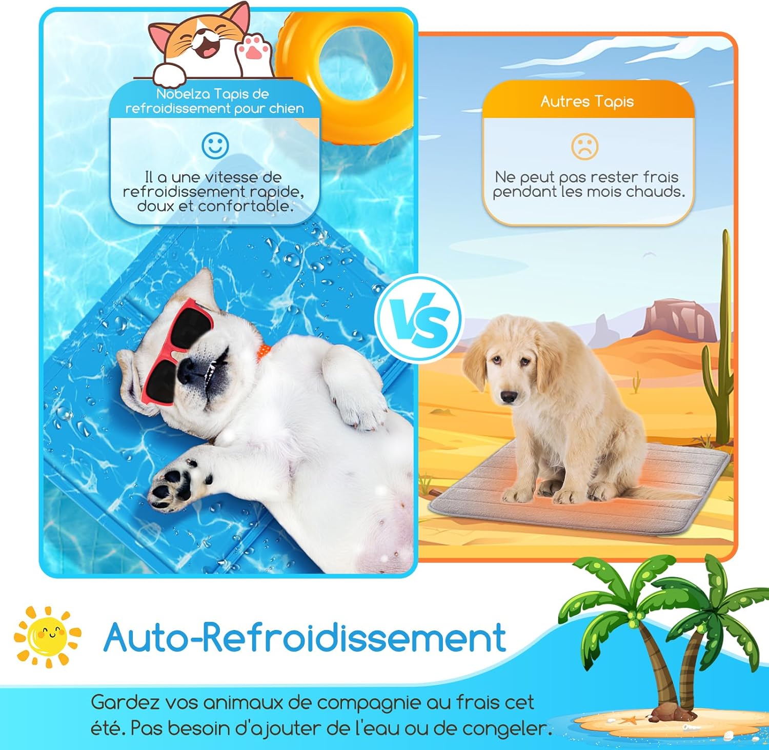 Thumbnail 1 de Nobleza tapis de refroidissement auto-réfrigérant au gel non toxique pour chiens et chats, 65 x 50 cm, bleu (taille M)