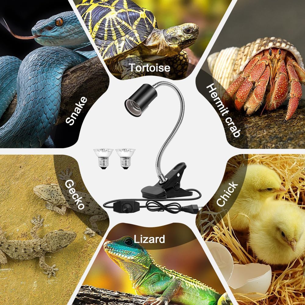 Detalle de mizikuu Tortoise Heat Lamp 50W Reptile Kit with 360° Rotating Clip (E27)