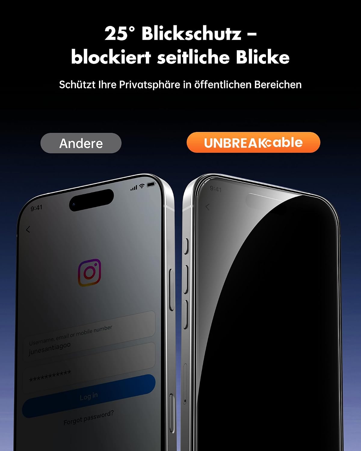 Detalle 2 de UNBREAKcable Sichtschutzfolie iPhone 16 Pro Max 6,9 Zoll