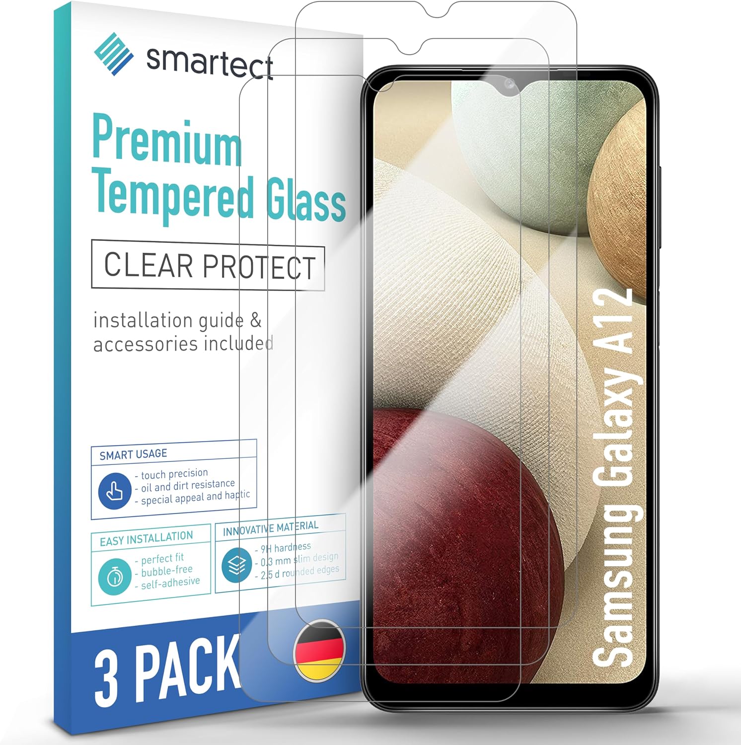 Detalle de SmarTect 9H Tempered Glass Screen Protectors for Galaxy A12, M12 & M32 5G