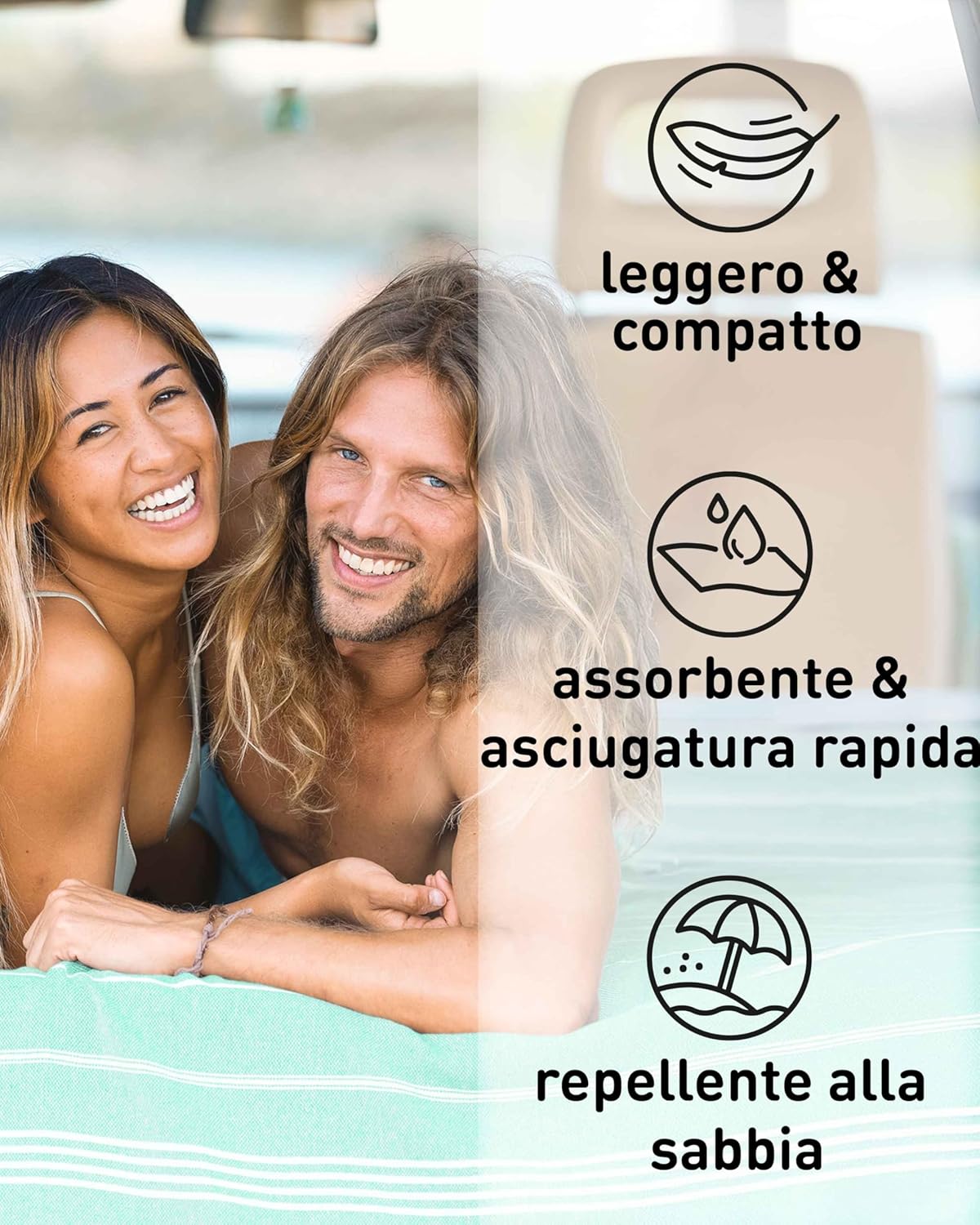 Detalle 2 de Fit-Flip Telo hammam Aqua in cotone 100% XXL 100x200 cm – asciugatura rapida e antisabbia