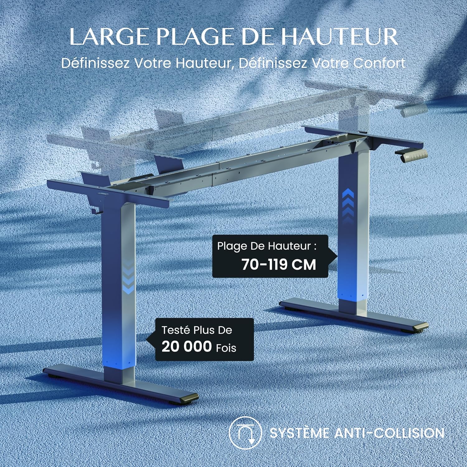 Thumbnail 3 de FLEXISPOT Bureau Assis Debout à 2 Moteurs – Cadre en Acier, Charge 100 kg, Panneau Mémoire, Anti-Collision, Bleu