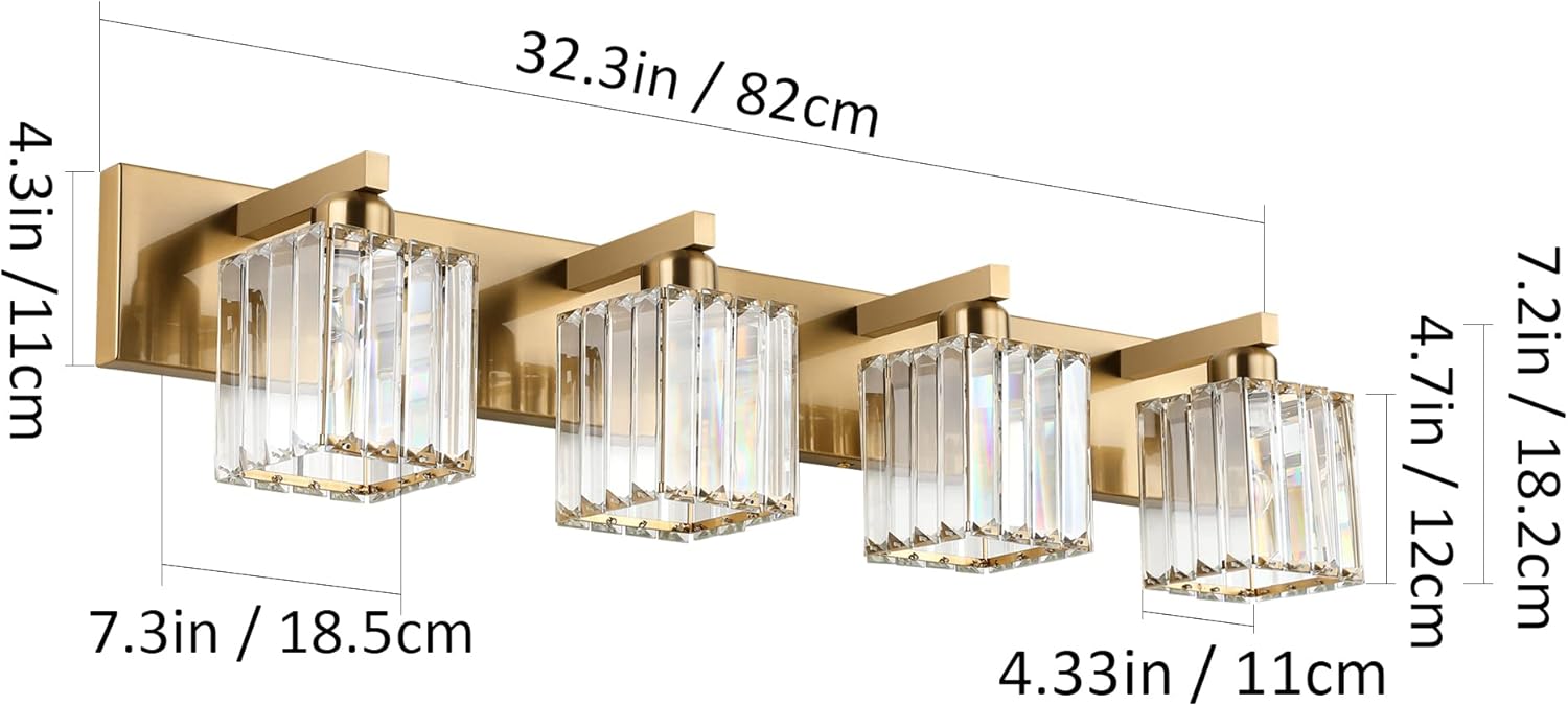 Thumbnail 2 de Aipsun Modern Crystal Brushed Brass 4-Light Vanity Light (Excludes Bulbs)