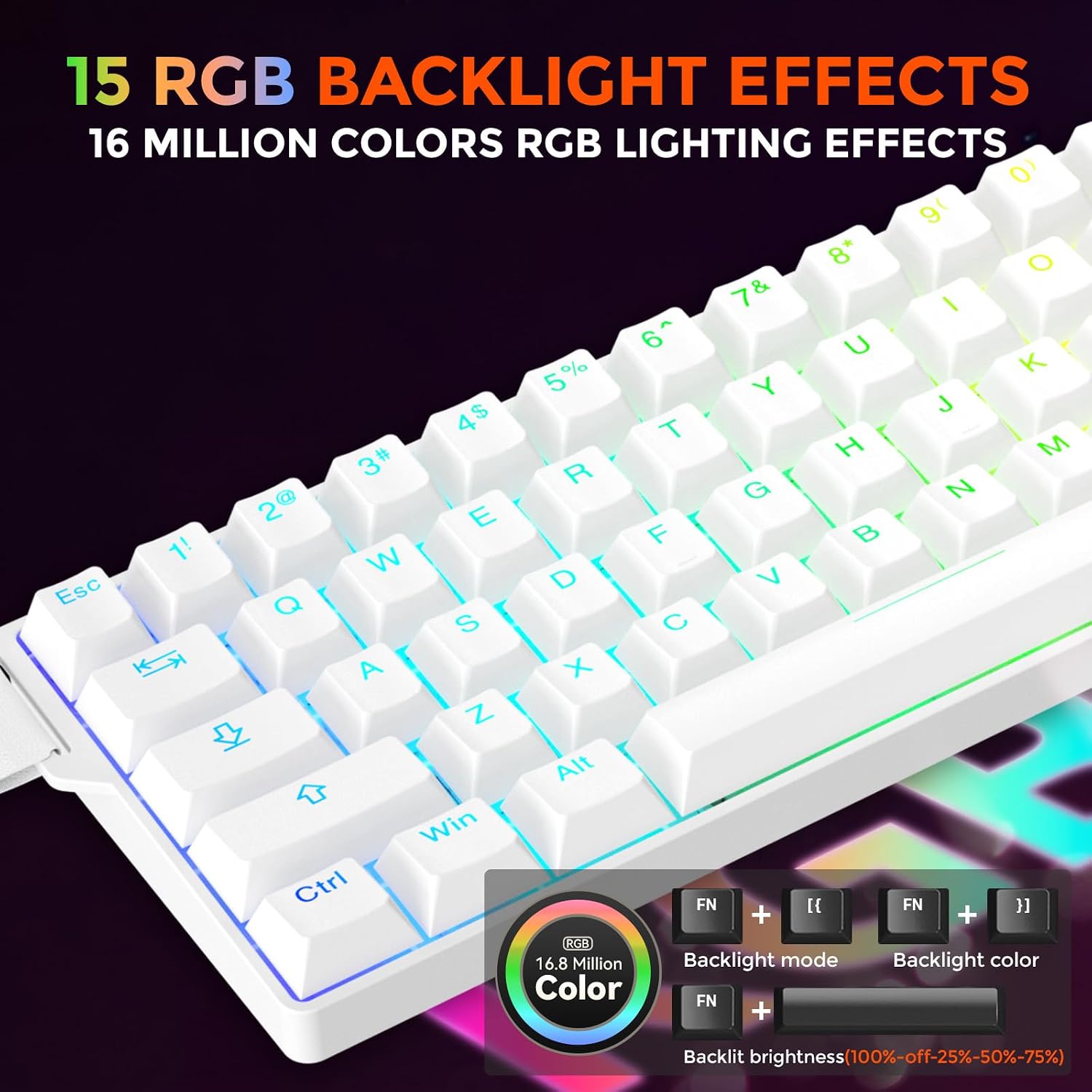 Detalle 2 de DAREU EK60 HE-WH klawiatura gamingowa 60% z Rapid Trigger 8 kHz i RGB