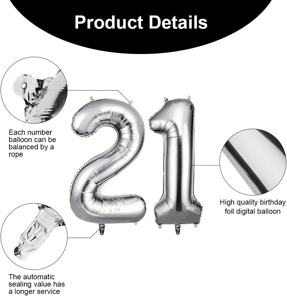 Thumbnail 2 de OFFCUP Zahlen Luftballon 21 Silber 101 cm 🎈