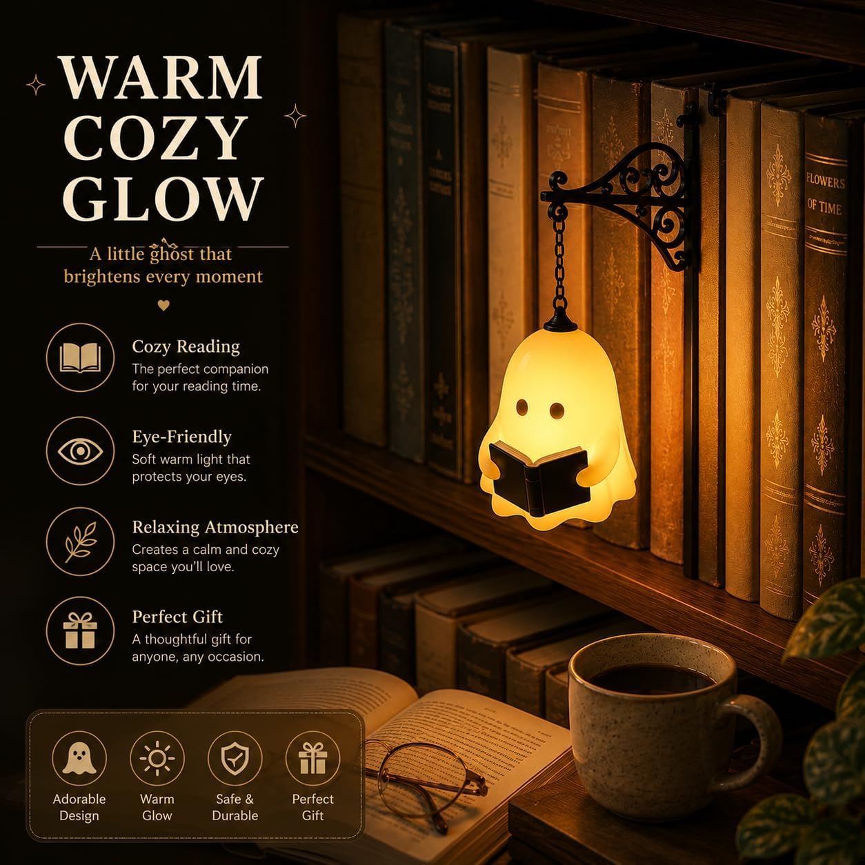 Detalle 1 de rohxizw Bookshelf Lamp, Vintage Iron Lantern with Warm LED Night Light