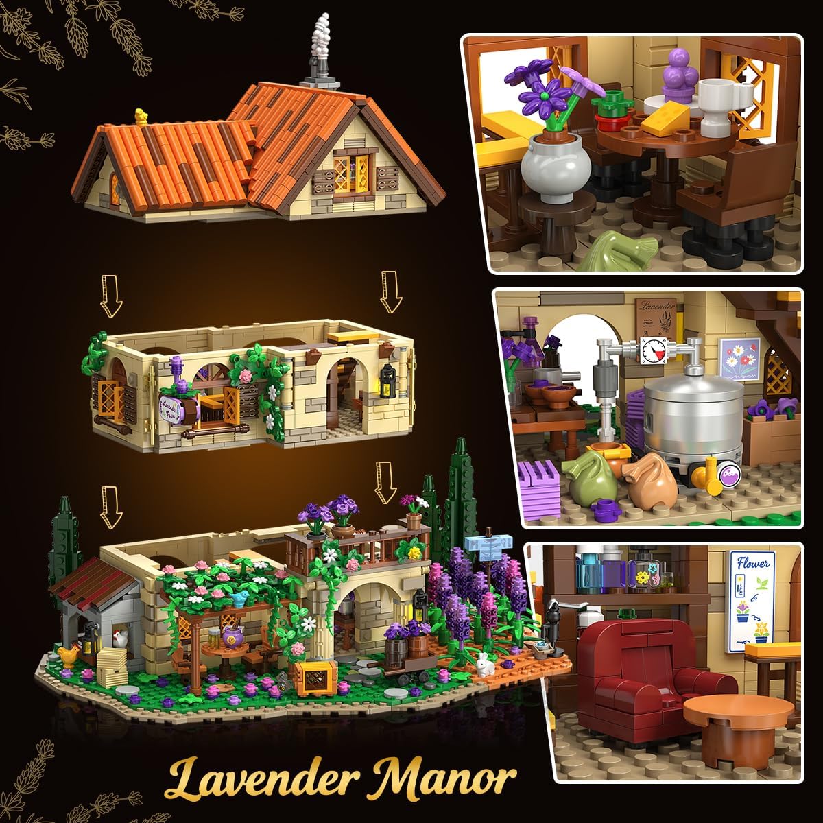 Thumbnail 2 de INSOON Lavender Manor House Building Set with Lights – 1960 Pieces Lavender Estate