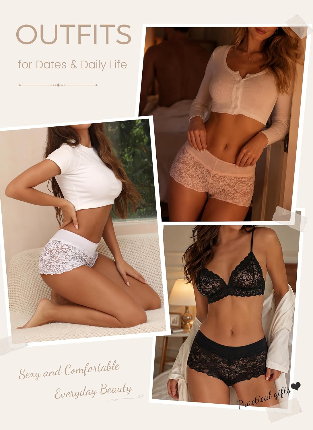 Detalle de ALL OF SHE Lace Boyshort Panties, 5-Pack Plus Size with Cotton Waistband