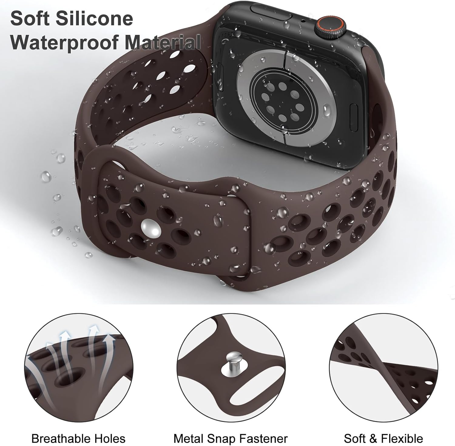 Thumbnail 1 de Yoohoo Breathable Silicone Sport Strap (Multi Holes) for Apple Watch 38–49mm in Brown