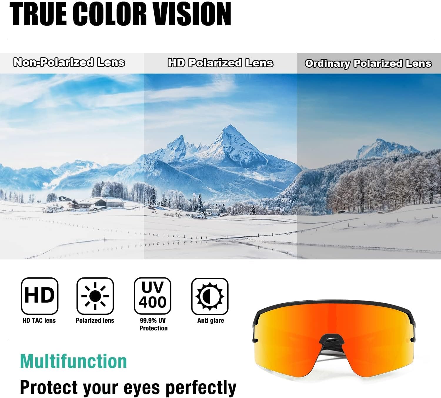 Detalle 2 de SPOSUNE Polarisierte Fahrradbrille – UV400, leichtes TR90, für Mann und Frau