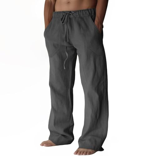 Detalle de Puimentiua Leinenhose Herren – Loose Fit, Dunkelgrau, Größe L