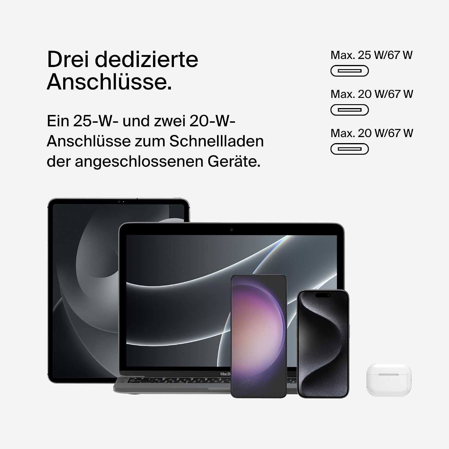 Detalle 2 de Belkin BoostCharge USB-C-Ladegerät mit drei Anschlüssen und PPS (67 W) – kompakt, flexibel, sicher