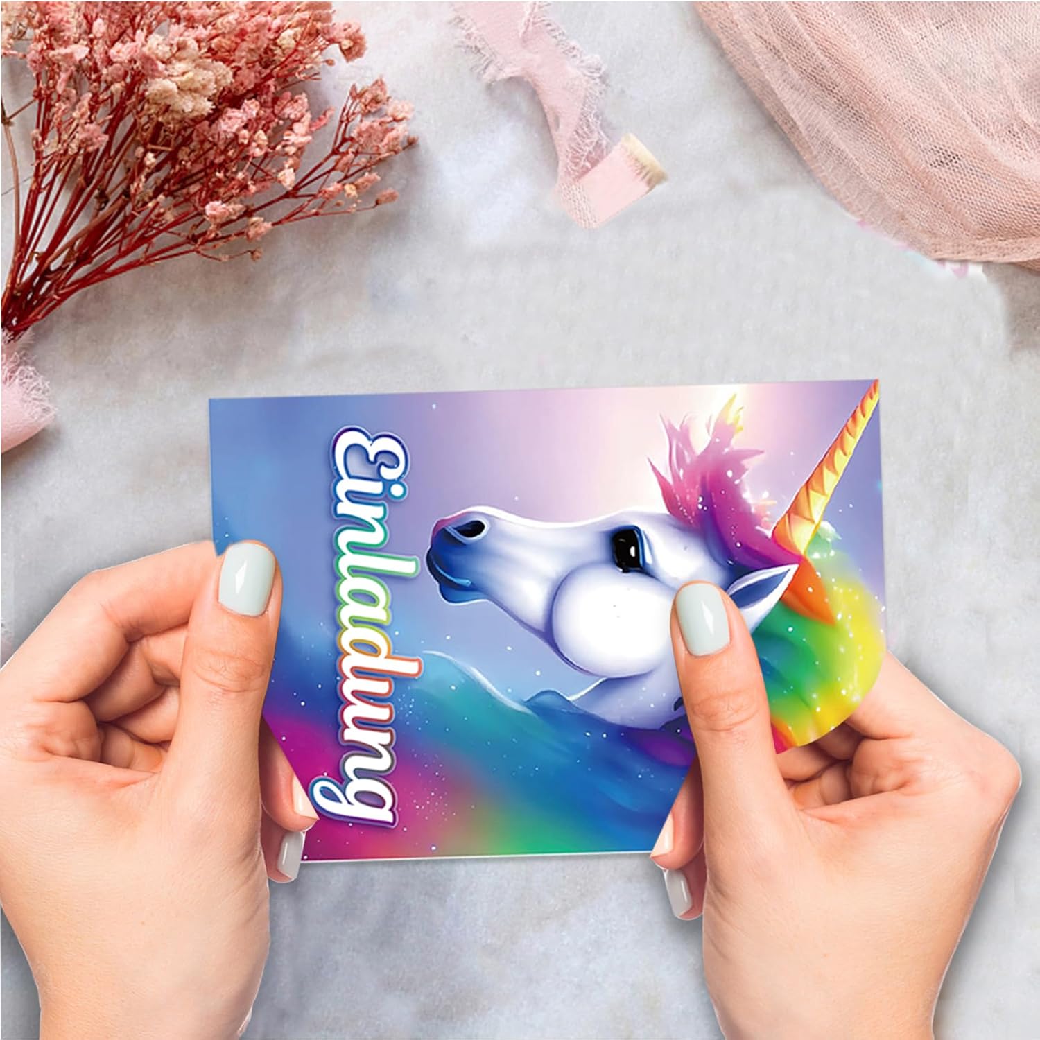 Thumbnail 4 de Werfunee 12er Einhorn-Einladungskarten für Mädchengeburtstag – 15 x 11 cm
