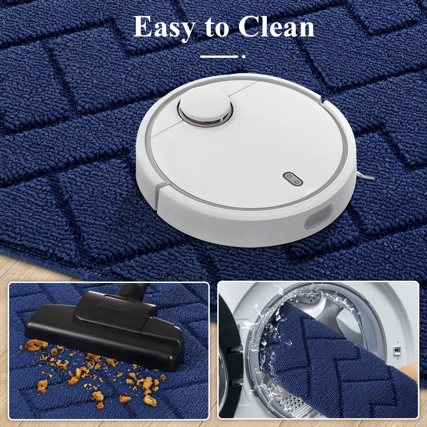 Detalle de hicorfe Kitchen Rugs and Mats Sets (2 Pieces) – Ultra-Absorbent, Non-Slip Polypropylene Mats, Navy