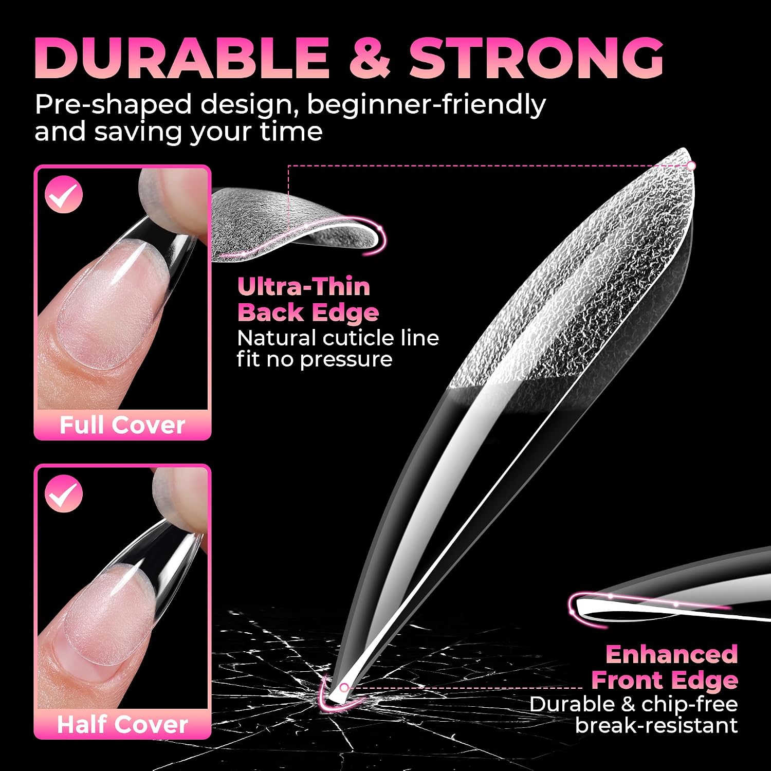Detalle 2 de UNA GELLA UG-A559 Medium Stiletto Gel Nail Tips, 510 Pieces, 15 Sizes, Pre-Etched