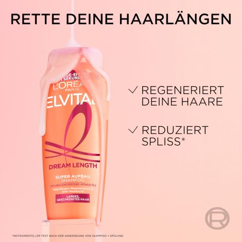 Detalle de L'Oréal Paris Elvital Dream Length Super Aufbau Shampoo 1000 ml – gegen Spliss und Haarbruch