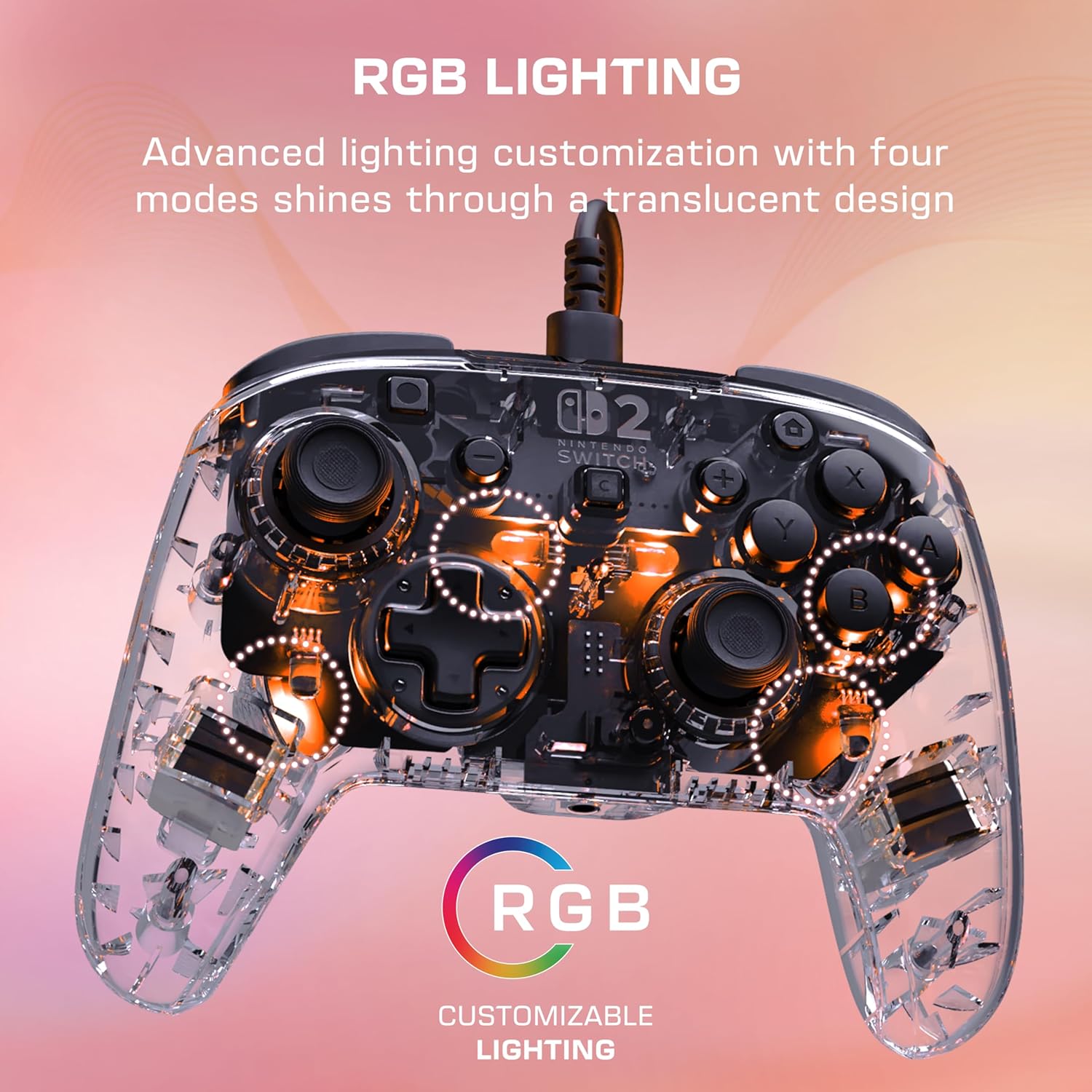 Thumbnail 3 de Turtle Beach Afterglow Transparent – kabelgebundener RGB-Gaming-Controller für Nintendo Switch 2 (offiziell lizenziert)