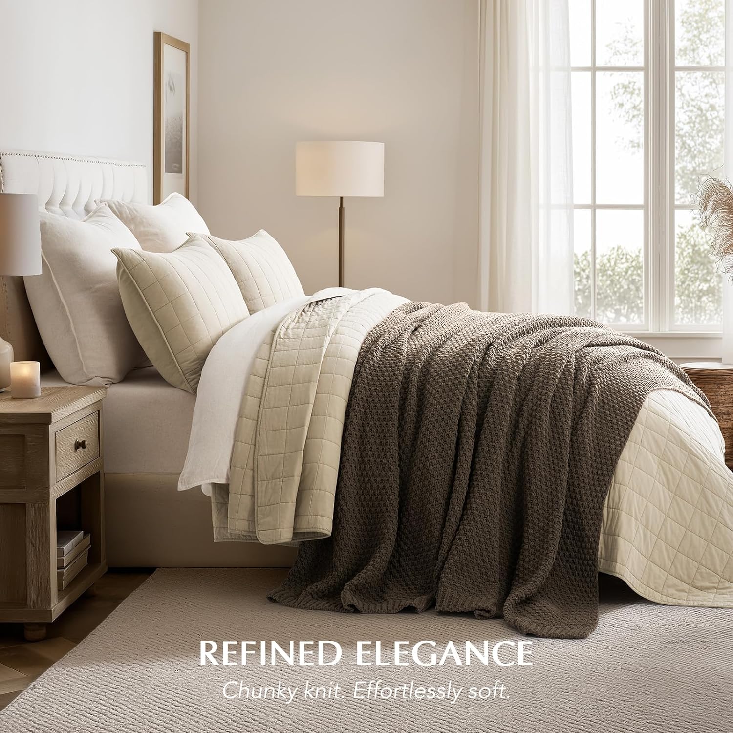 Thumbnail 3 de EVERGRACEHOME Chunky Chenille Knit Throw Blanket – Oversized Moss Stitch Cozy for Sofa or Bed