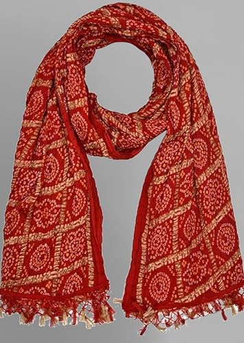 Thumbnail 3 de TRENDMALLS Women's Bandhej Chinon Silk Scarf (D01-Red)