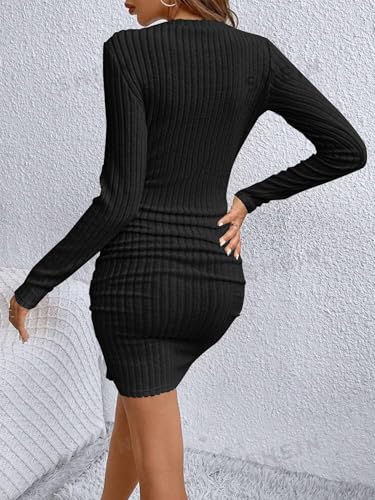 Detalle de Awinclo Women's Ribbed Knit V-Neck Bodycon Sweater Dress in Black (Medium)