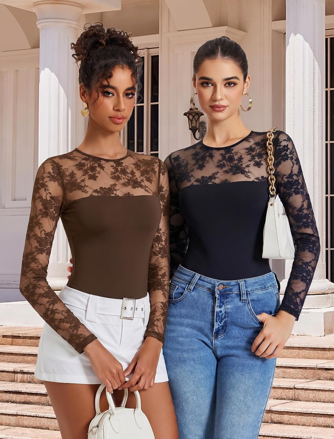 Thumbnail 5 de Avidlove Long-Sleeve Lace Bodysuit for Women, Crew Neck, Slimming Style