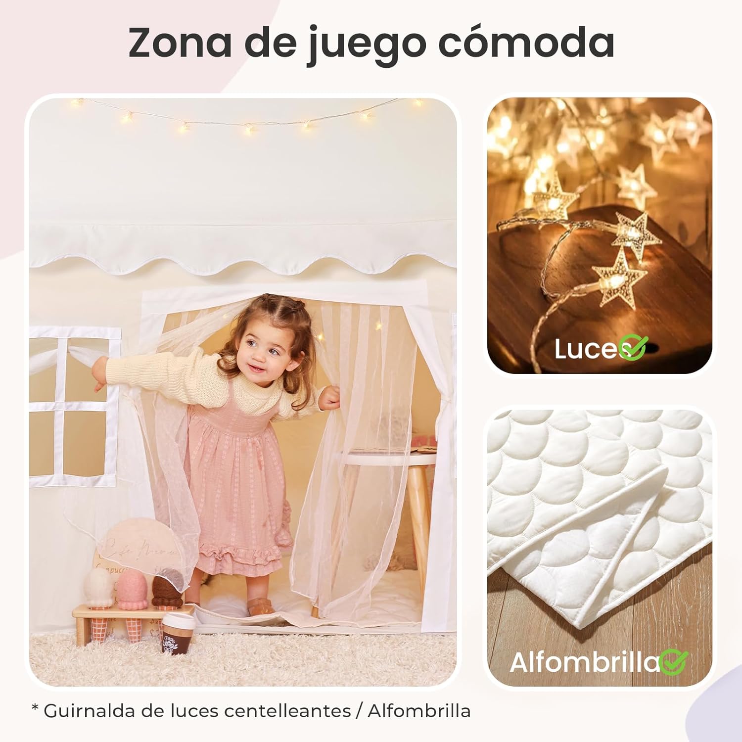 Detalle de Tiny Land Tienda de Campaña Infantil Princesa con Luces y Tapete 🏰