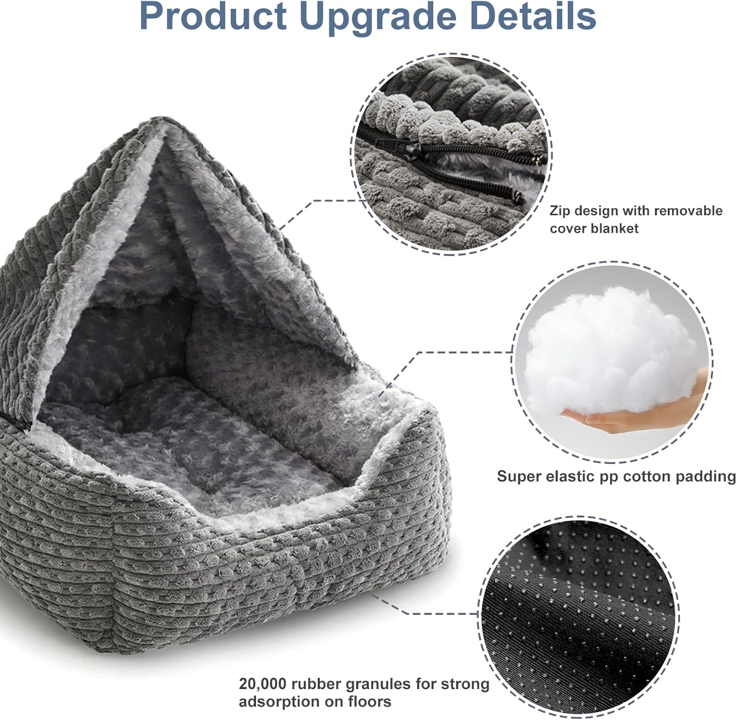 Detalle 2 de Heymamba Extra Large Rectangle Hooded Dog Cave Bed (Grey) 90x65x23cm