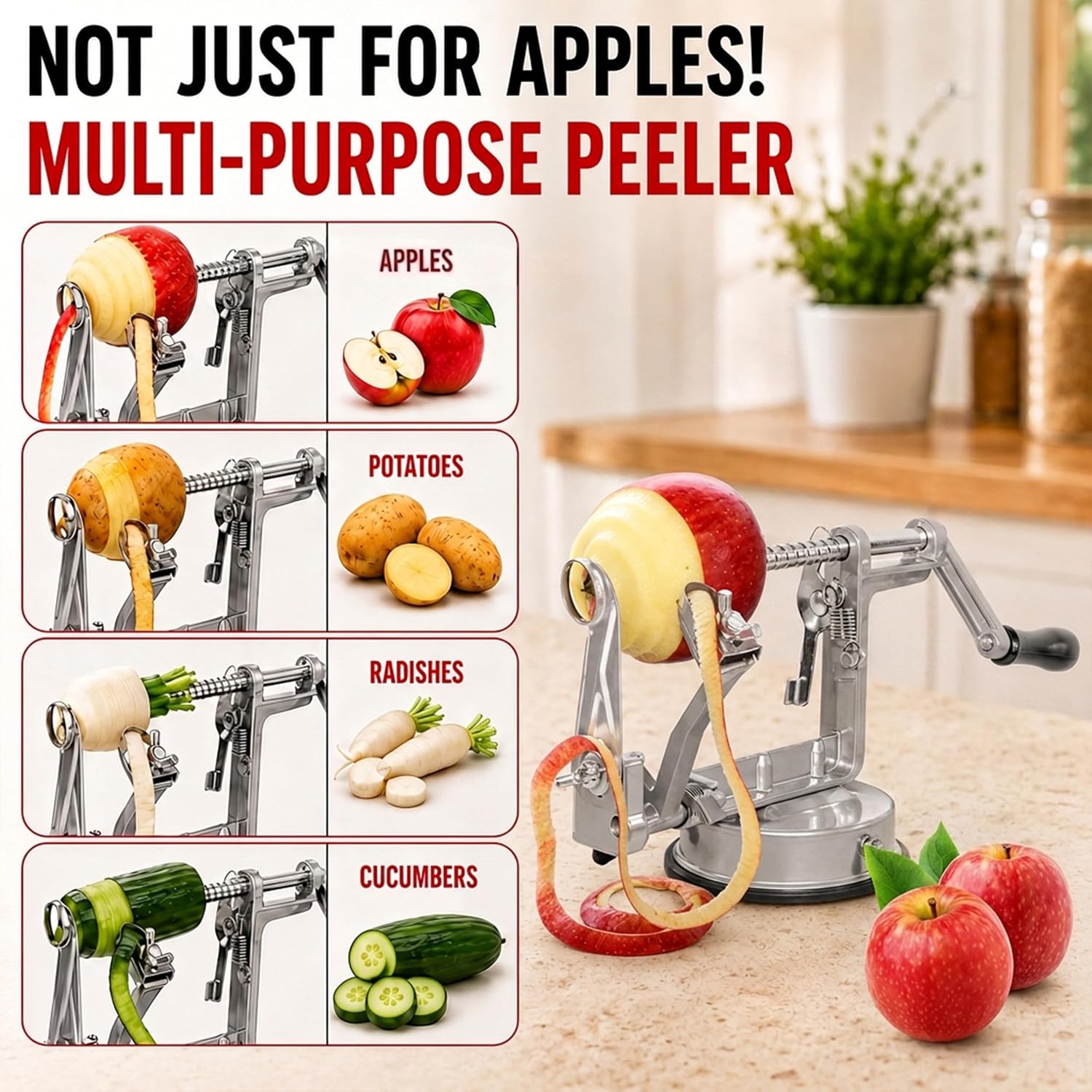 Detalle de GOODS+GADGETS 3-in-1 Apple Peeler, Corer and Slicer, Stainless Steel