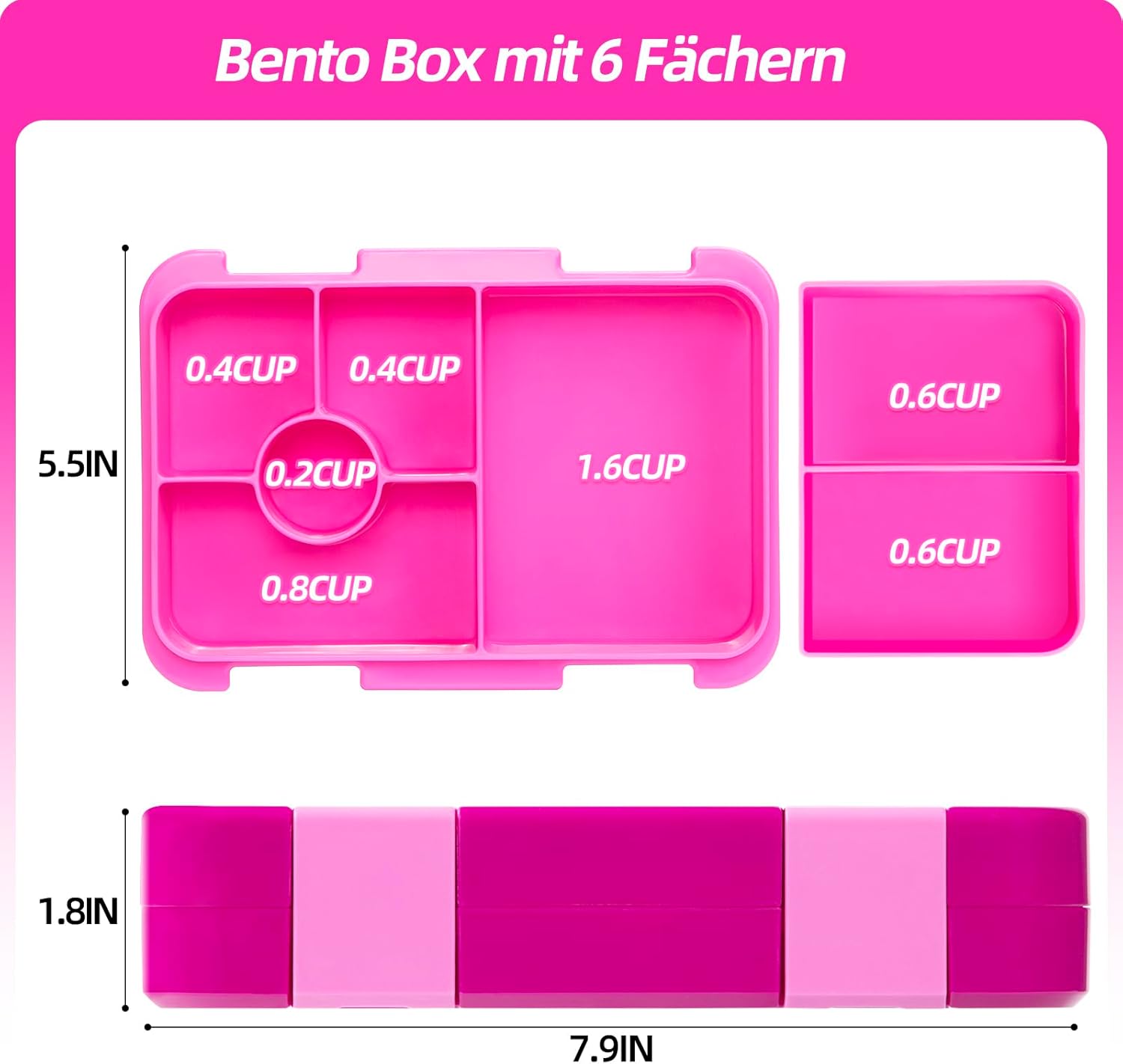 Thumbnail 1 de QCQHDU Brotdose Kinder 6‑Fächer Rosa
