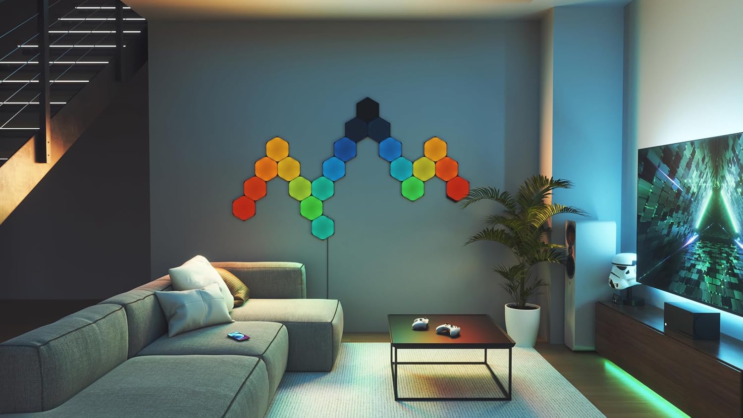 Detalle de Nanoleaf Shapes Ultra Black NL42-0101HX-3PK – sześciokątne panele LED RGBW