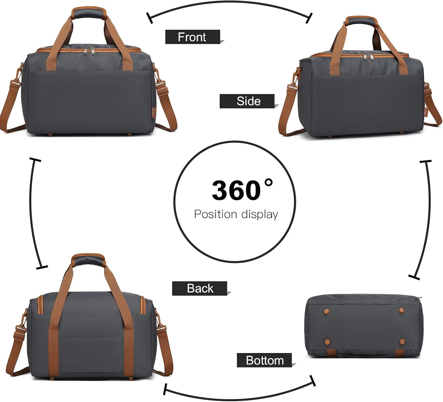 Detalle de Kono Ryanair 40x20x25 Under The Seat Holdall Cabin Hand Luggage Travel Bag, 20L (Grey/Brown)