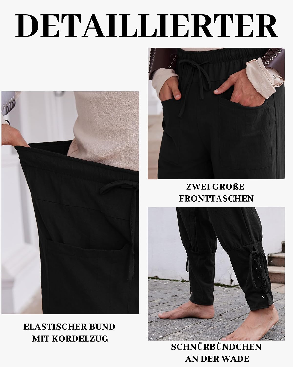 Detalle 2 de LVCBL Mittelalter Leinenhose Retro