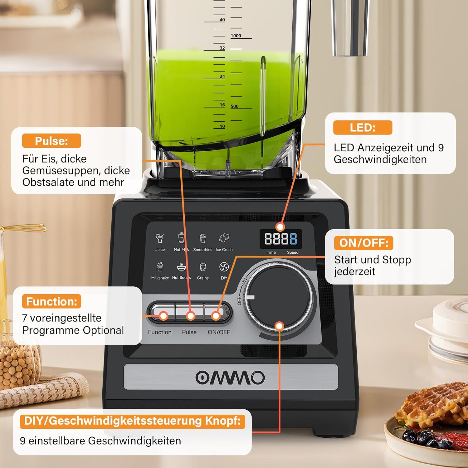 Detalle 2 de OMMO 2L Batidora de Vaso 1800W