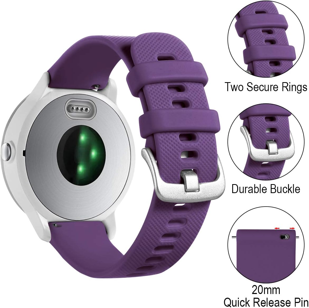 Detalle de Vobafe 20mm Silicone Watch Strap for Garmin: Versatile Replacement Band