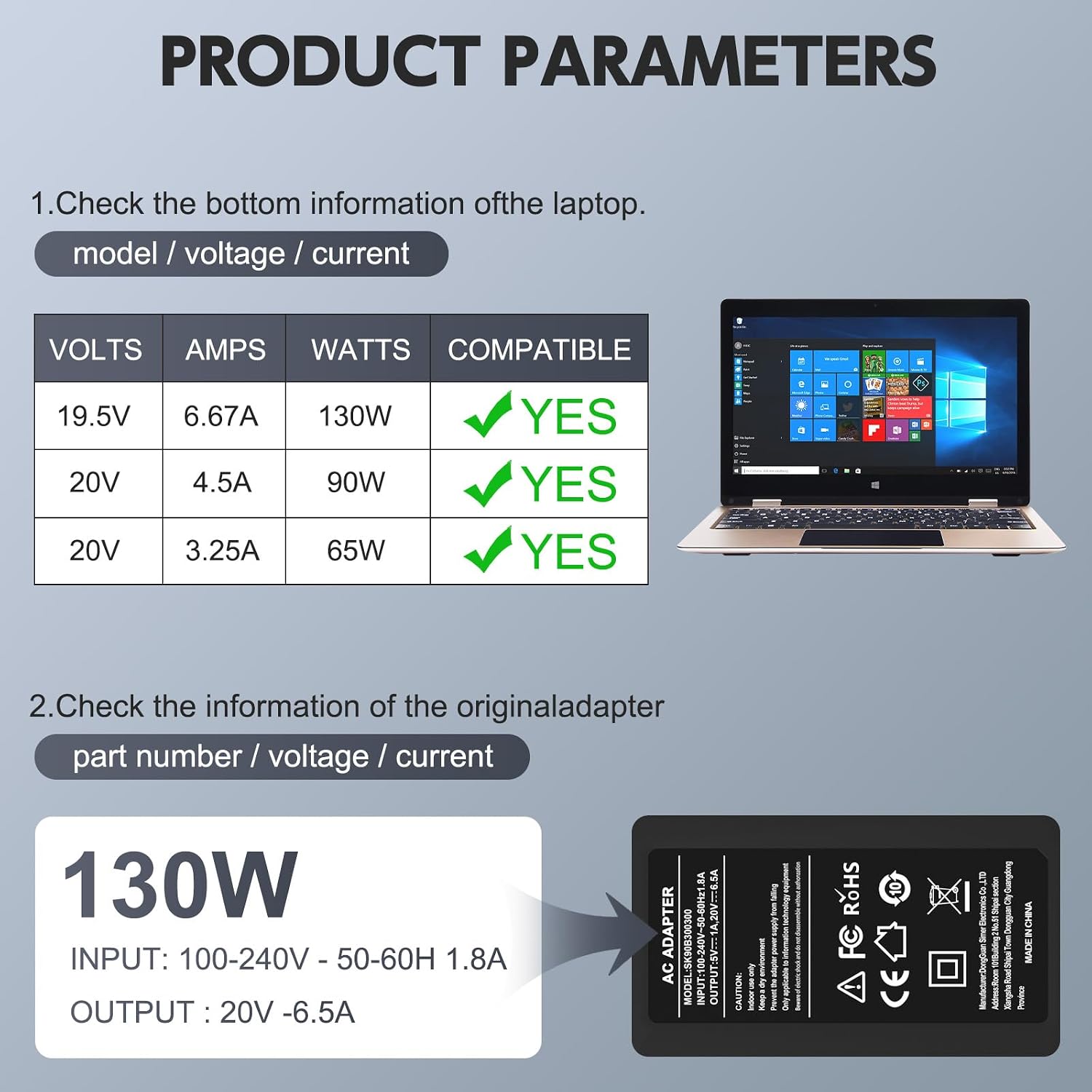 Detalle 2 de shefor 130W USB C Netzteil für Dell XPS 15