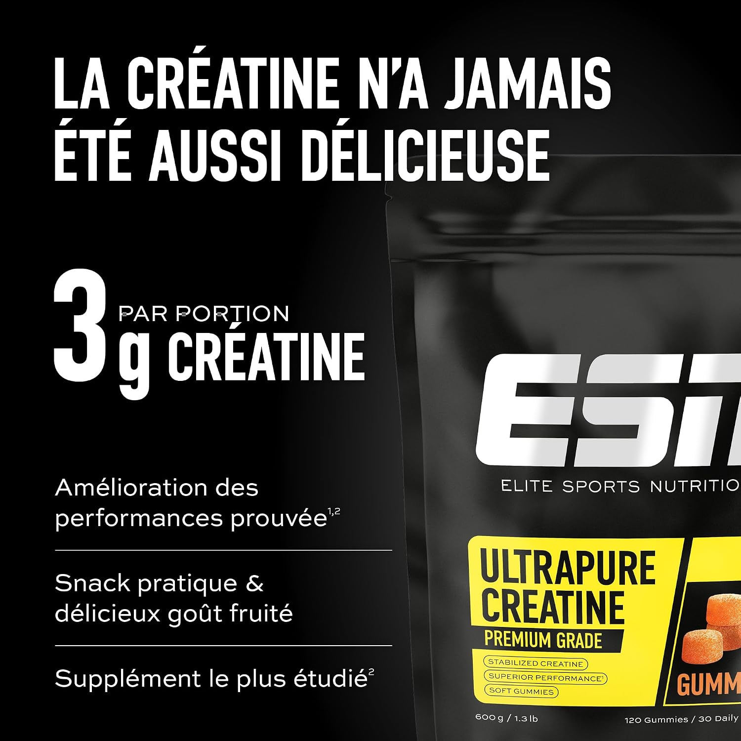 Thumbnail 2 de ESN Ultrapure Creatine Gummies – gommes à la mangue, 120 unités, 30 portions avec 3,4 g de créatine par portion