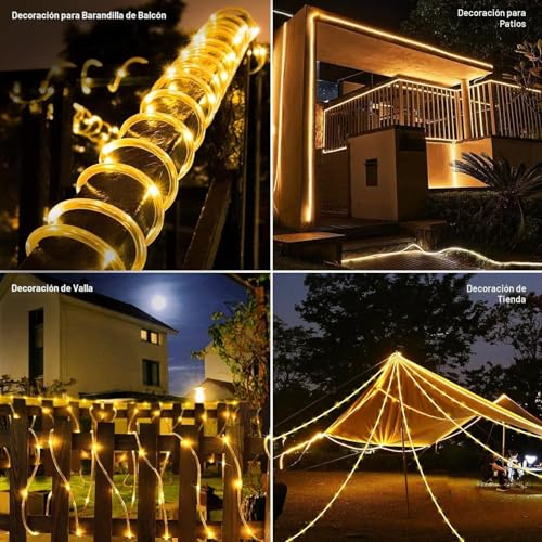 Detalle de Auting Cadena Luces Solares Exterior 10M 100LED 8 Modos Blanco Cálido
