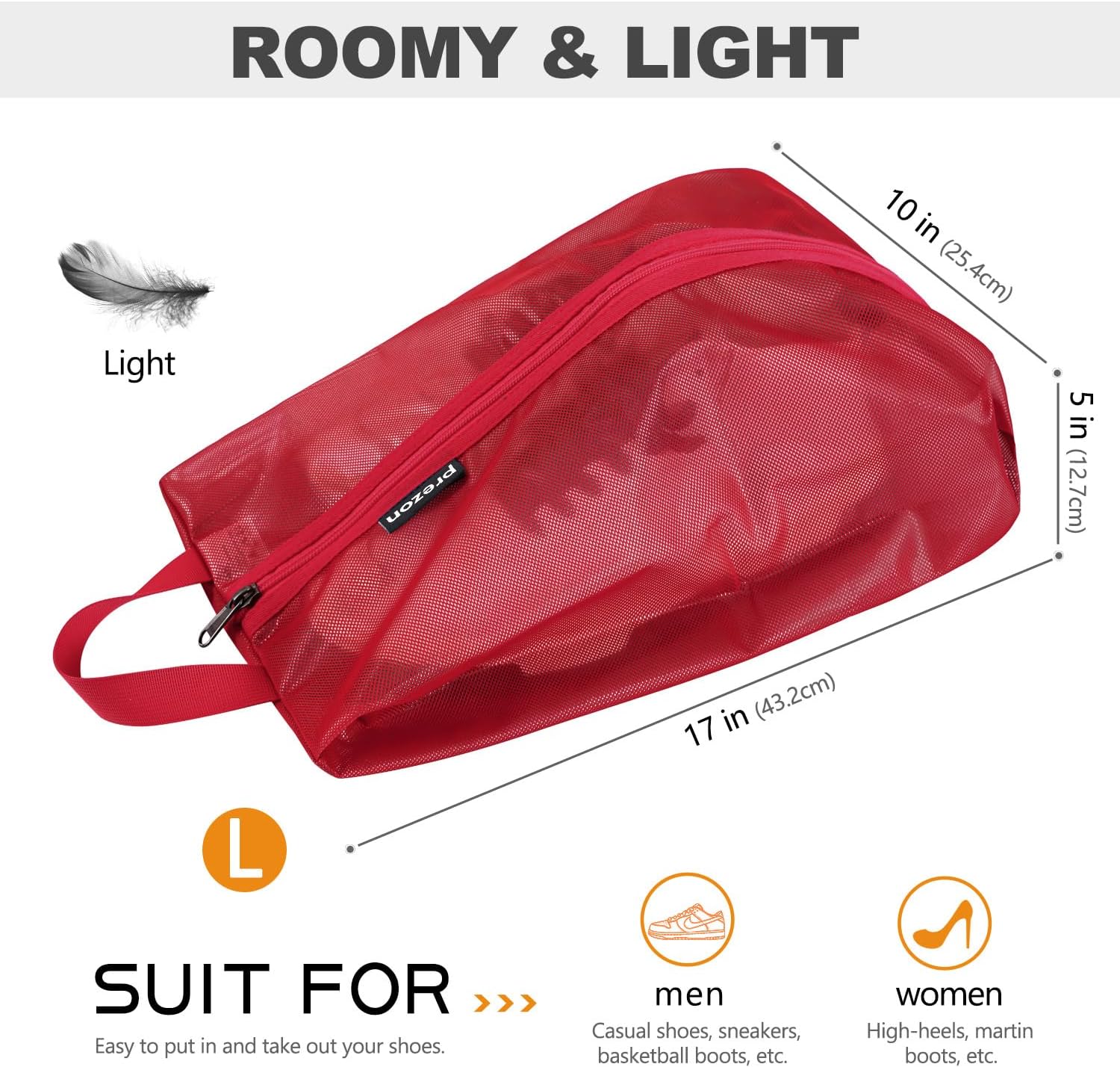 Detalle 2 de Prezon sac à chaussures de voyage en maille TPU imperméable avec fermeture éclair YKK