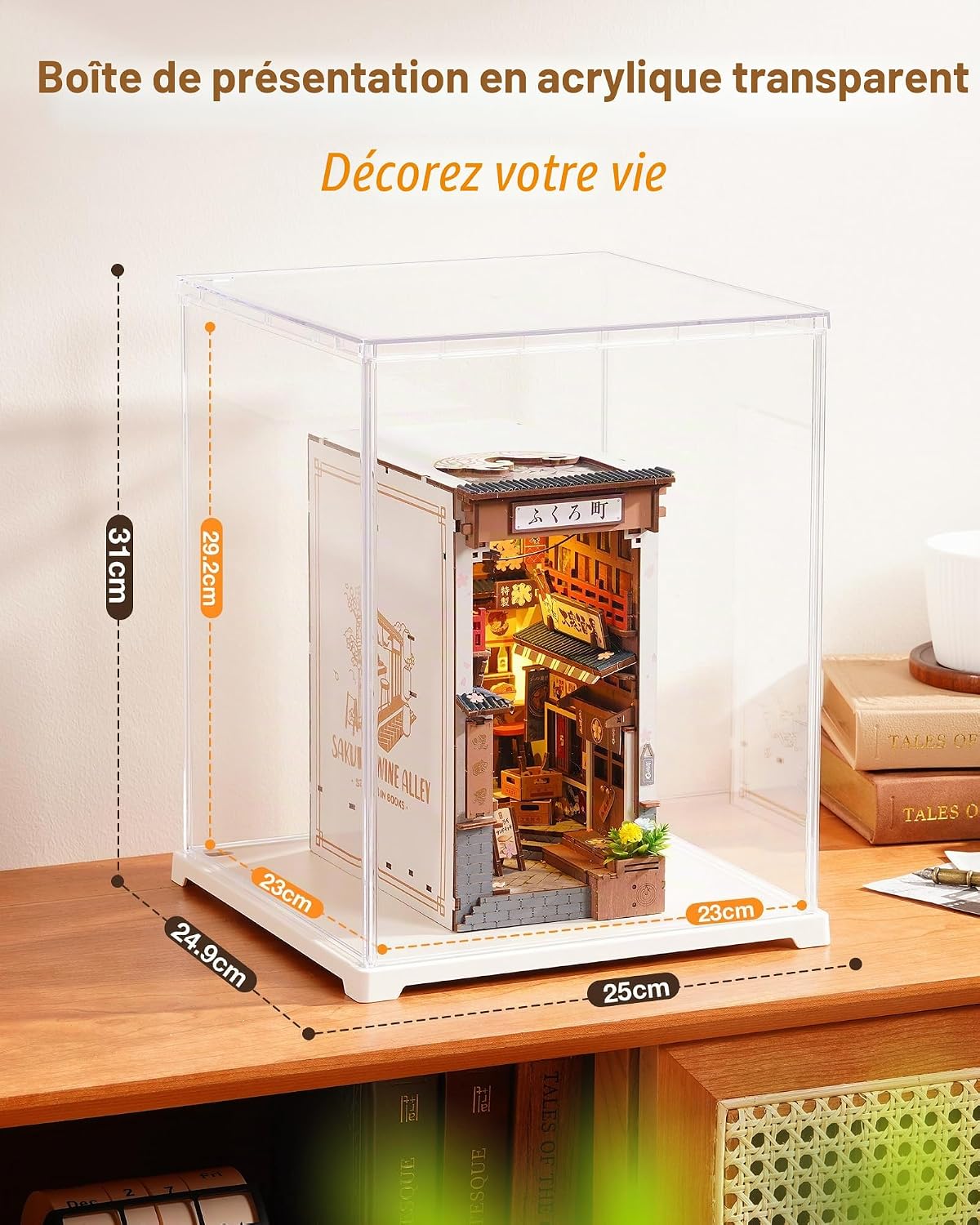 Thumbnail 1 de Vitrine en Acrylique Rolife avec Passage de Câble – Boîte d'exposition transparente pour Book Nook et miniatures (23x23x29,2 cm)