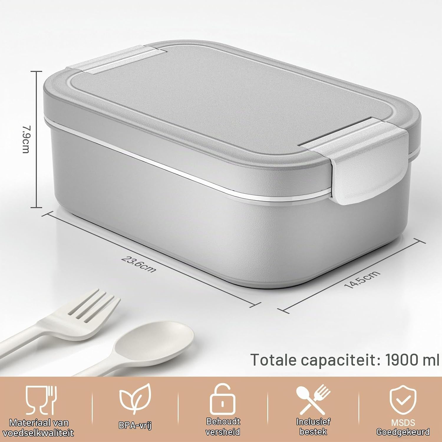 Detalle 1 de LEIKEEGO lunchbox voor volwassenen, 1.900 ml, 2 lagen, lekbestendig
