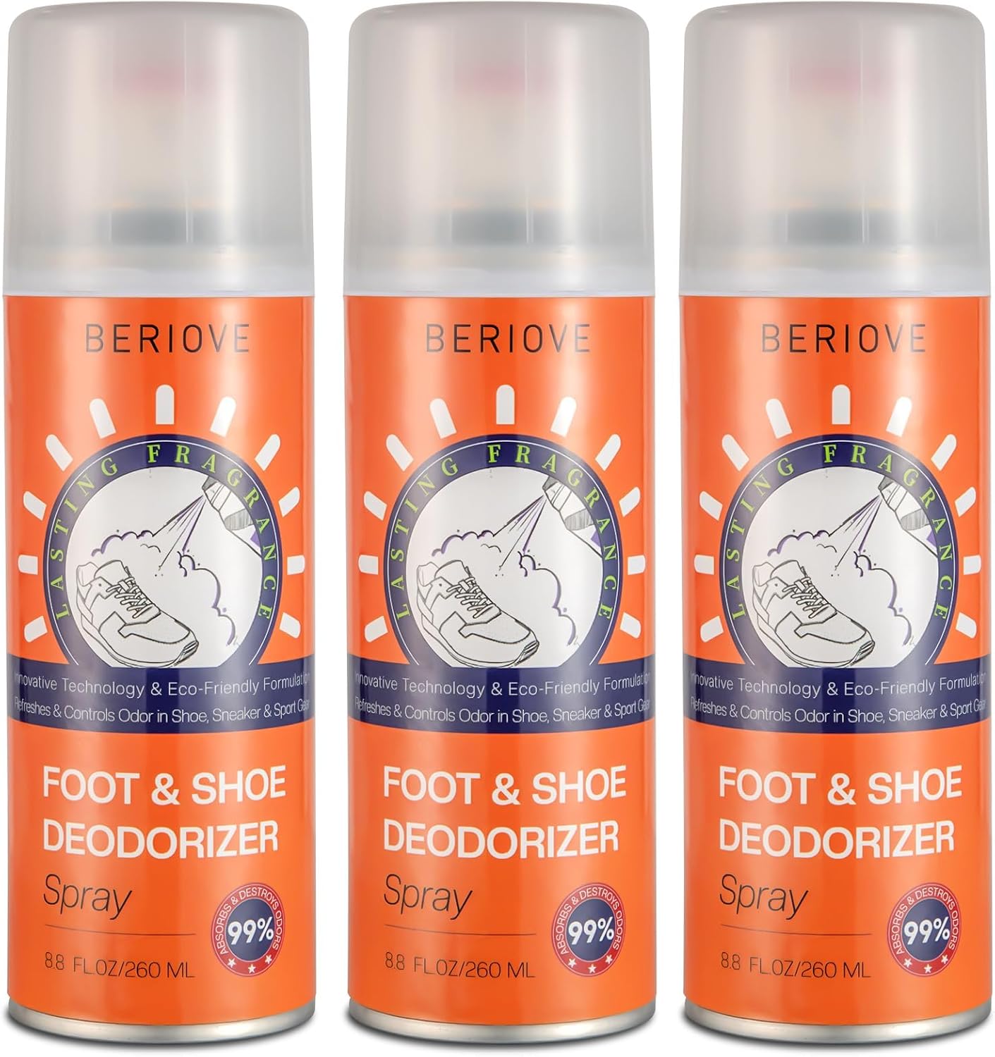 Detalle de BERIOVE Shoe Deodorizer Spray, 3-Pack