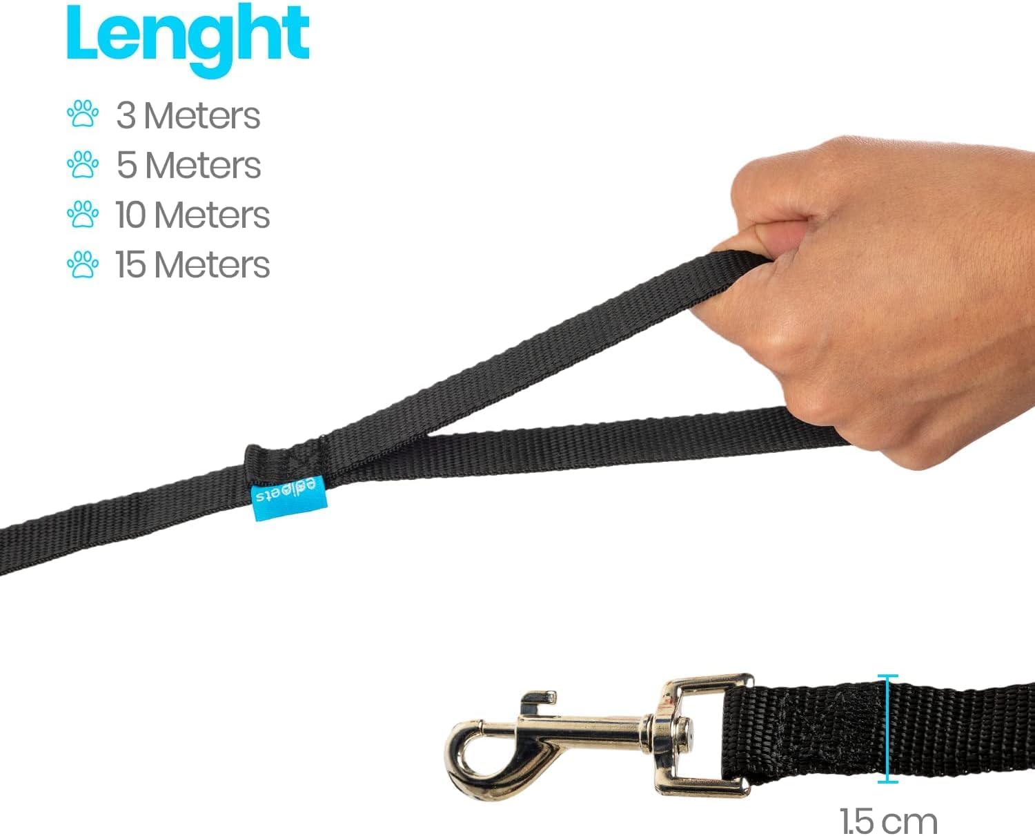Thumbnail 1 de Edipets Schleppleine für Hunde – wasserdicht, 15 m schwarz (auch in 1,5–10 m erhältlich)