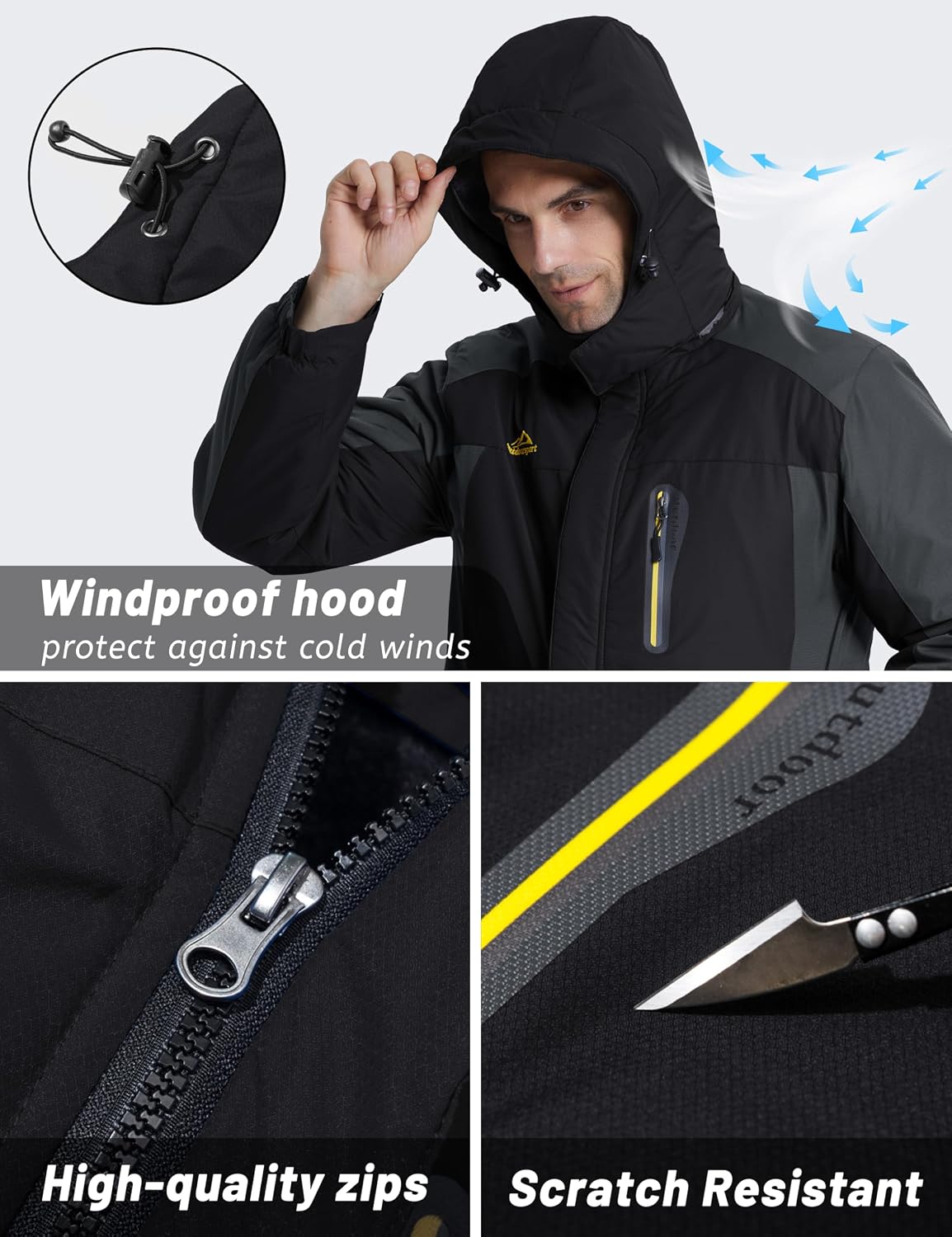 Detalle 1 de TACVASEN Men's Waterproof Fleece-Lined Winter Ski Parka with Multi-Pockets
