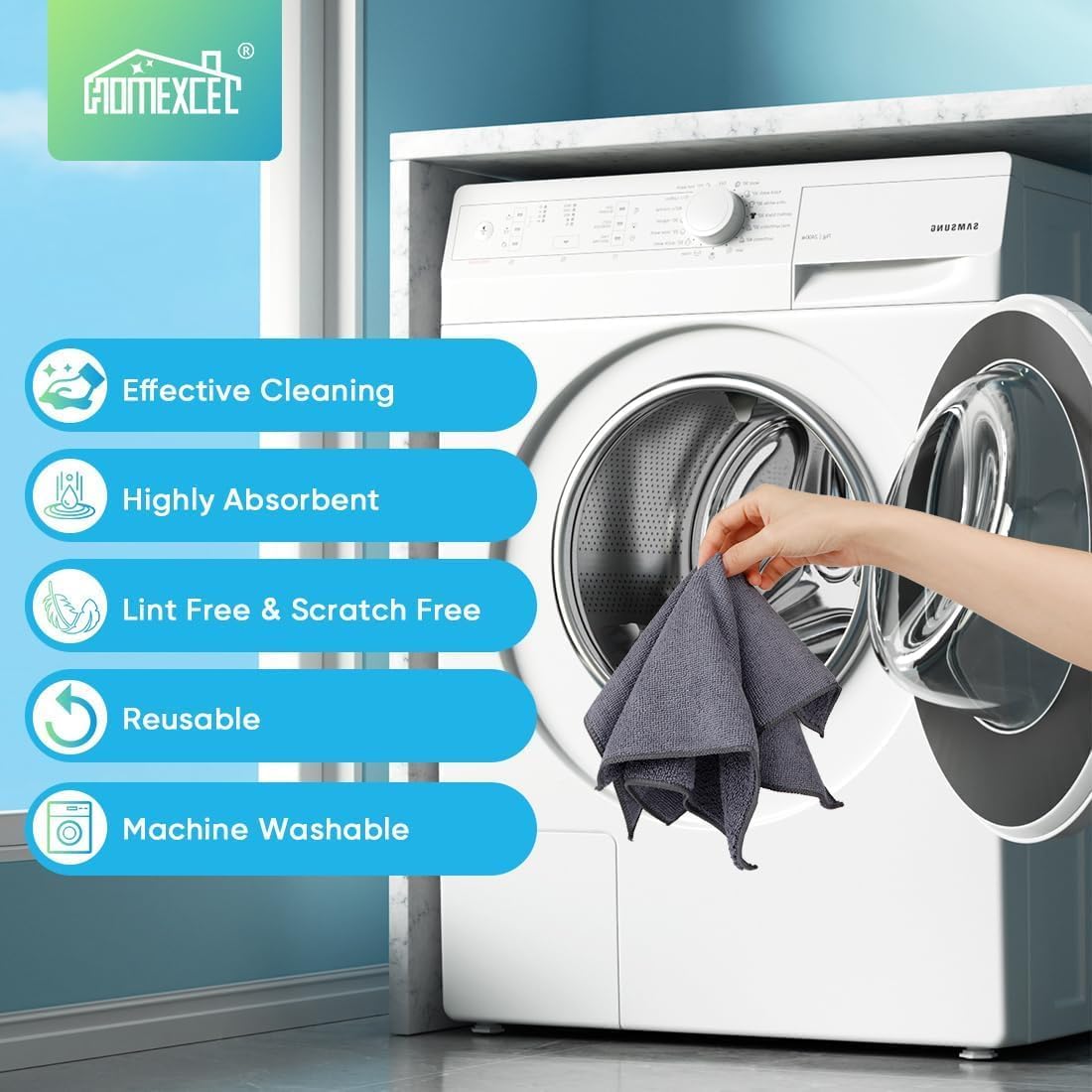 Detalle de HOMEXCEL JP-102 Grey Microfibre Cleaning Cloths, 12 Pack
