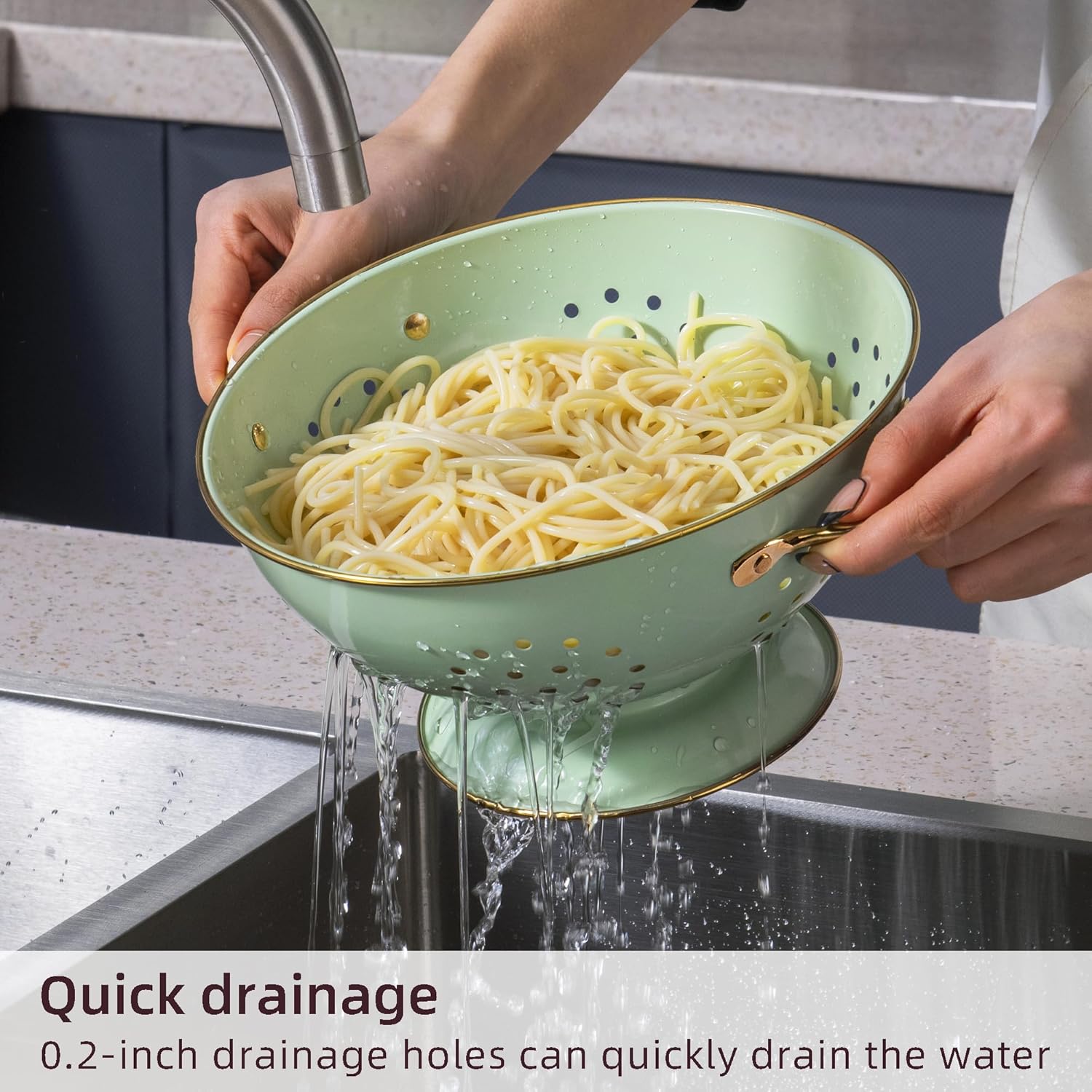 Thumbnail 2 de BeFare Metal Colander Set of 3 (1, 3.5, 5 Qt) with Handles - Green