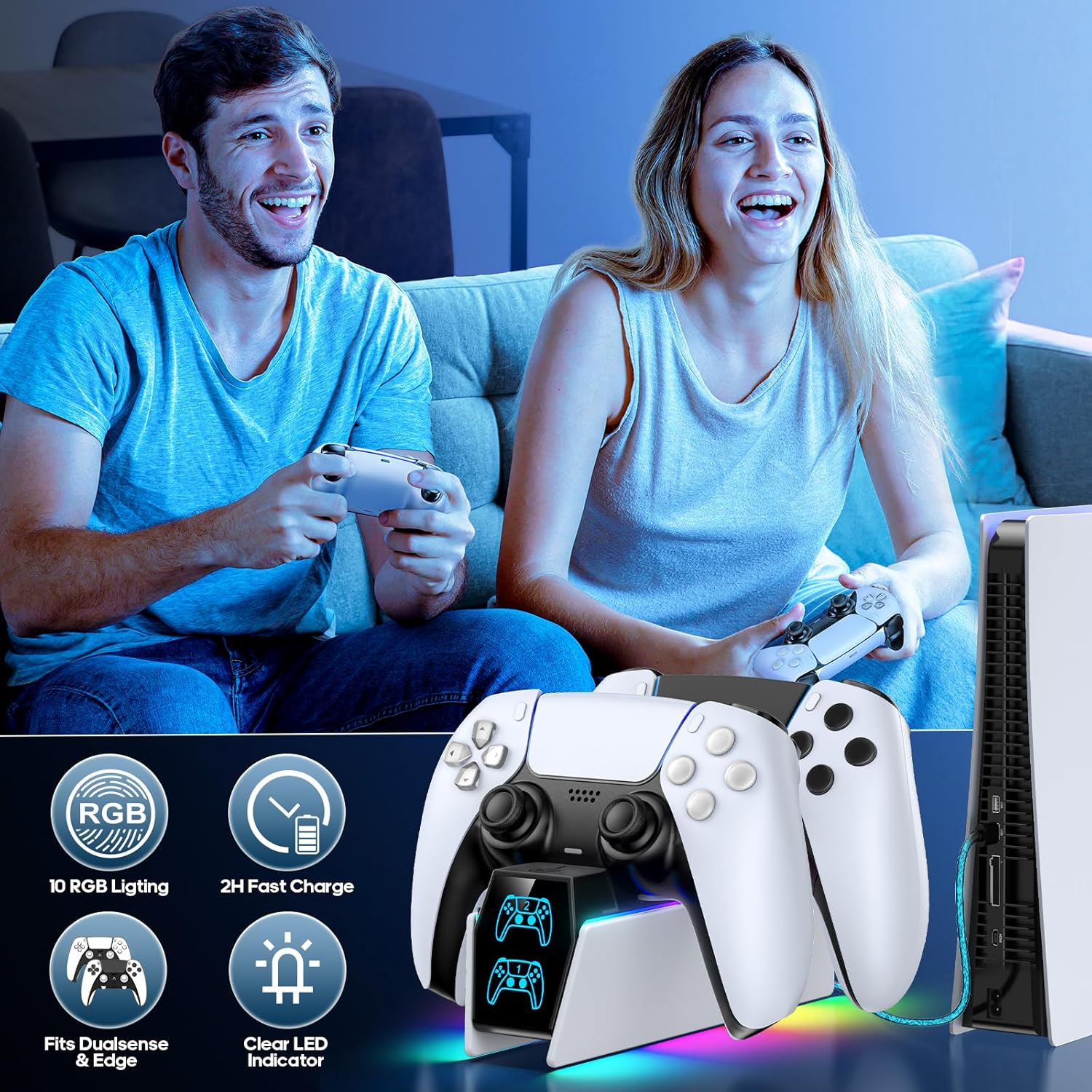 Thumbnail 5 de Tokluck PS5 Controller Charger Station with LED indicators